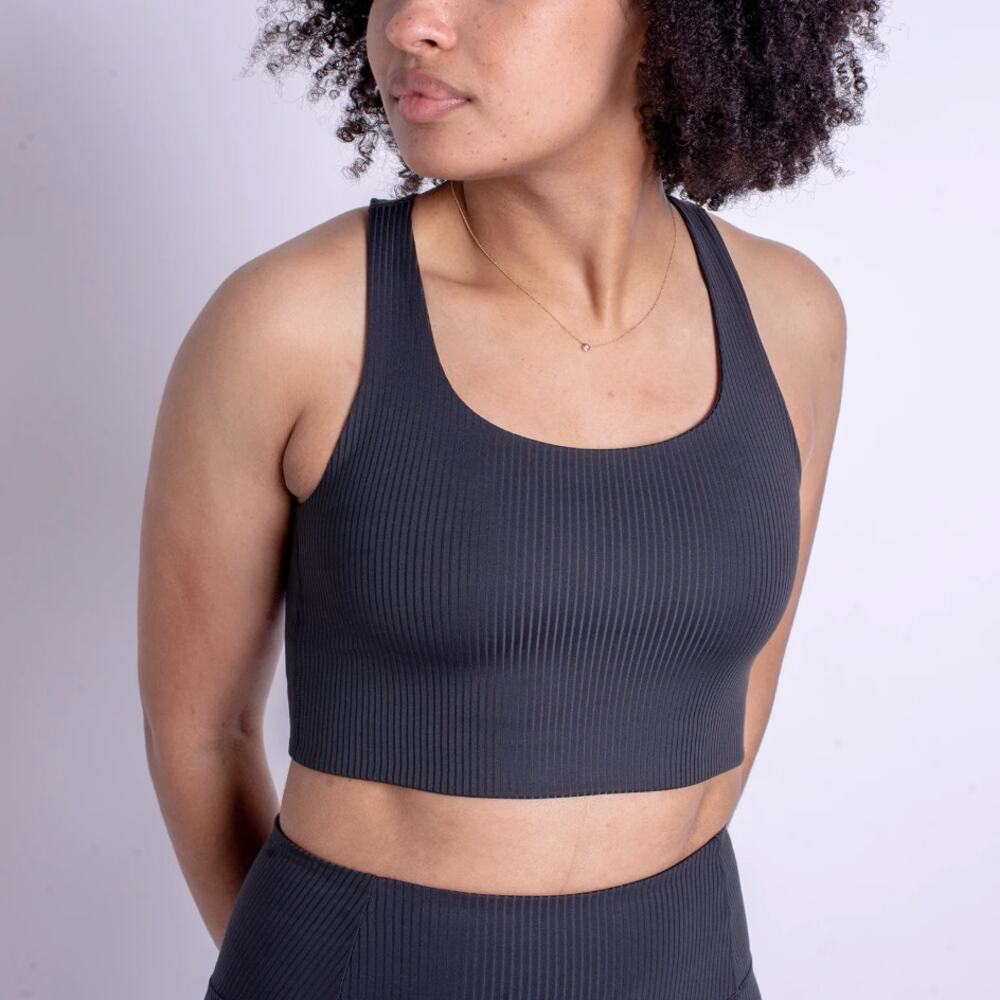 Girlfriend Collective Ribbed Paloma Bra Sports Bra in Black Size M